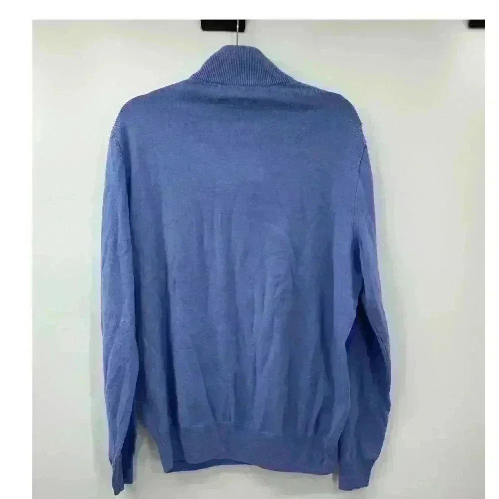 Polo Golf Ralph Lauren Men's 1/4 Zip Preppy Blue‎ Merino Wool Sweater Size Large